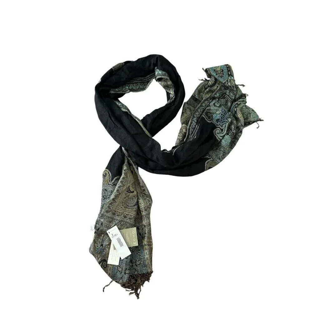 ECHO Wrap Bohemian Ethnic Print Scarf Large shoulder Head Wrap Hair Scarf India